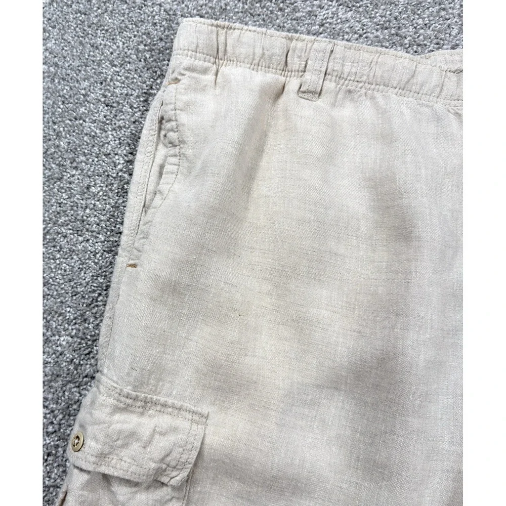Tommy Bahama Relax Linen Cargo Pants Men XL Beige Drawstring Beach Casual